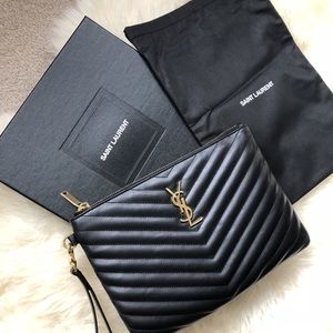 Authentic YSL MONOGRAM A5 POUCH|black|Gold